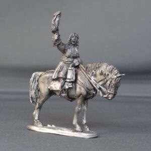 General officer waving hat on standing horse