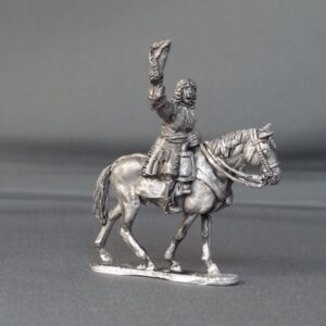 General officer waviing hat on walking horse