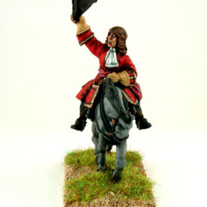 General officer on trotting horse waving hat