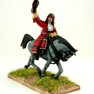 General officer on trotting horse waving hat