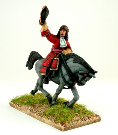 General officer on trotting horse waving hat